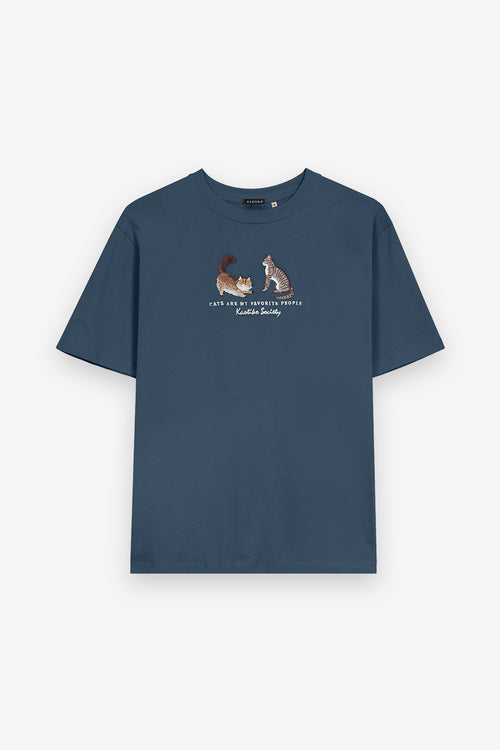 Cats Navy Washed T-Shirt