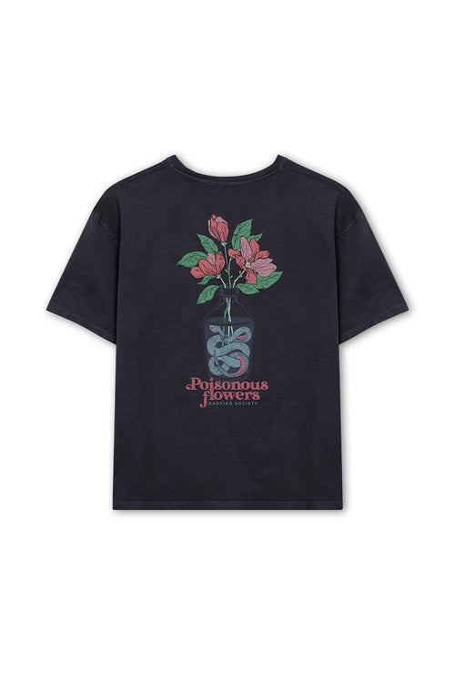 Black Poisonous Flowers Washed T-shirt