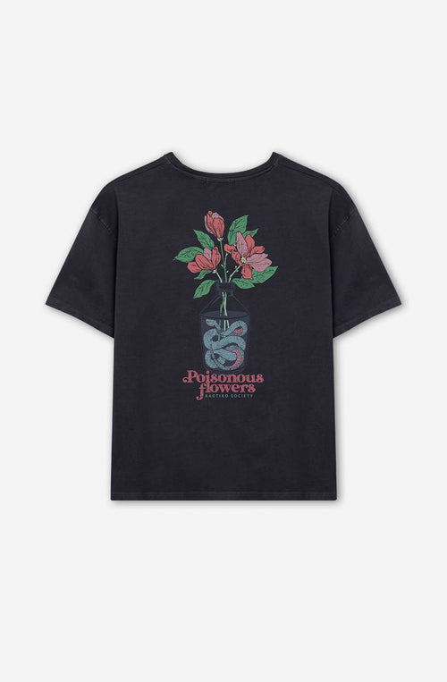 Camiseta Washed Poisonous Flowers Black