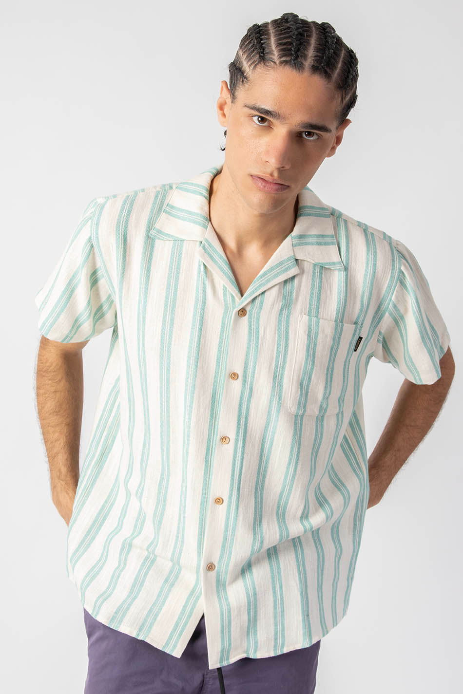 Ozan Stripes Ivory/ Aqua Shirt