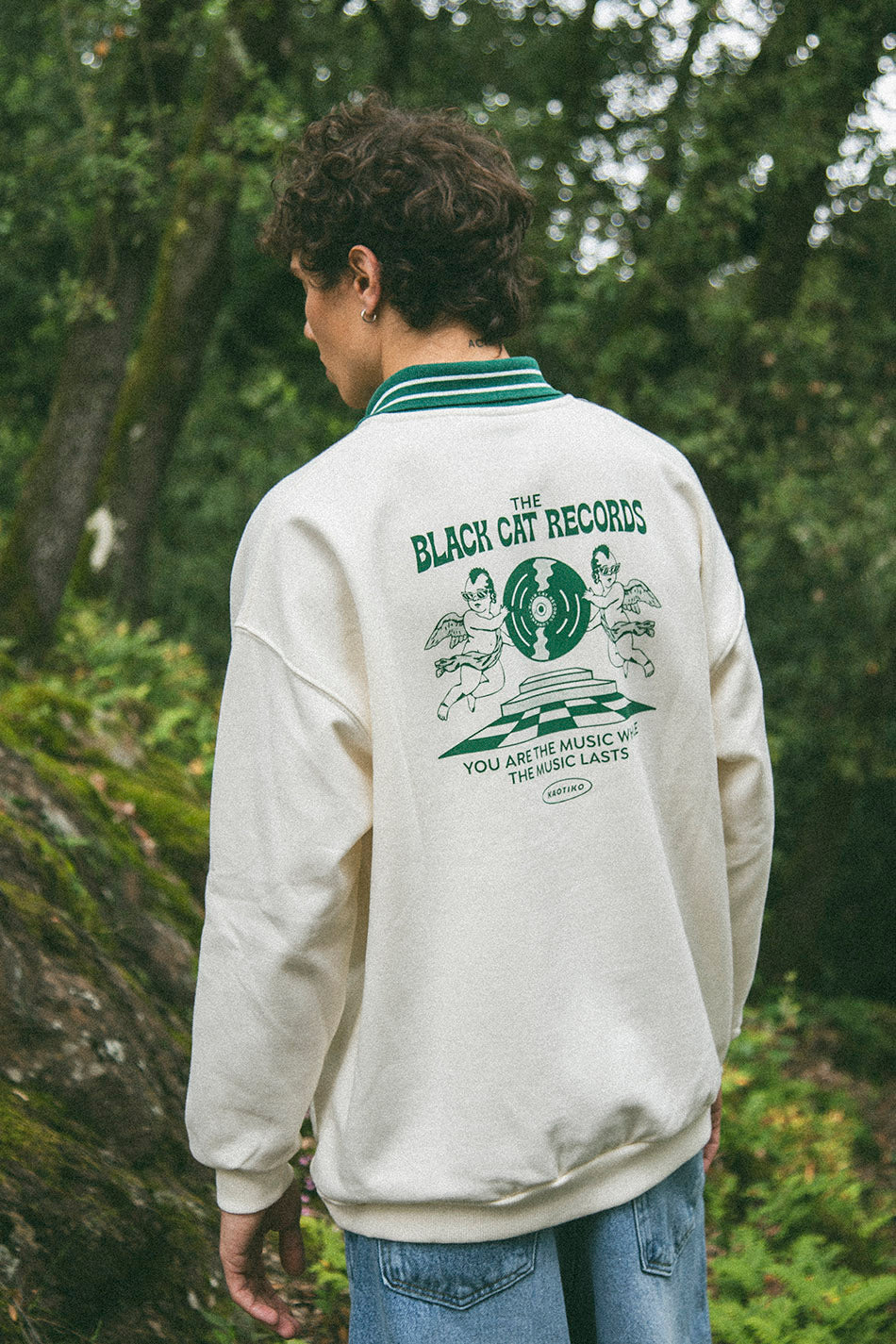 The Black Cat Angels Ivory/ Green Sweatshirt