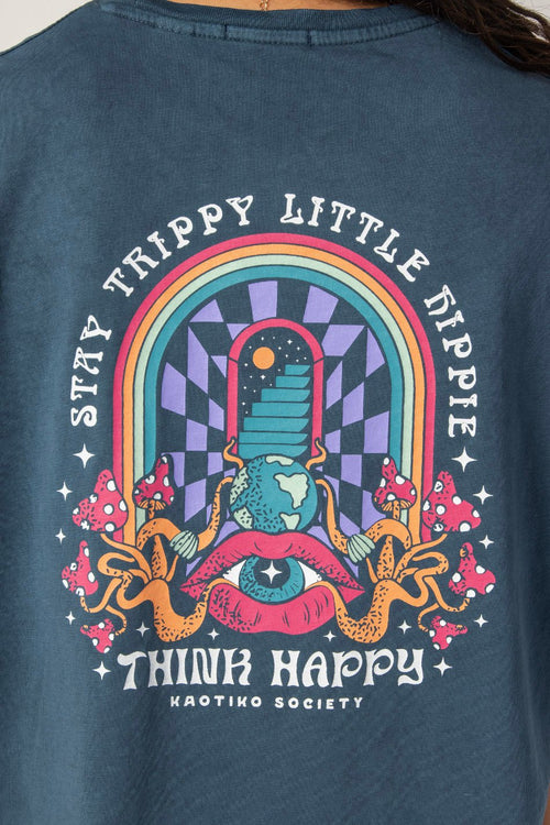 Navy Think Happy Washed T-Shirt