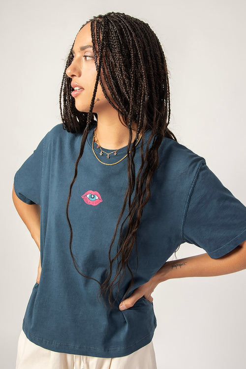 Camiseta Washed Think Happy Navy