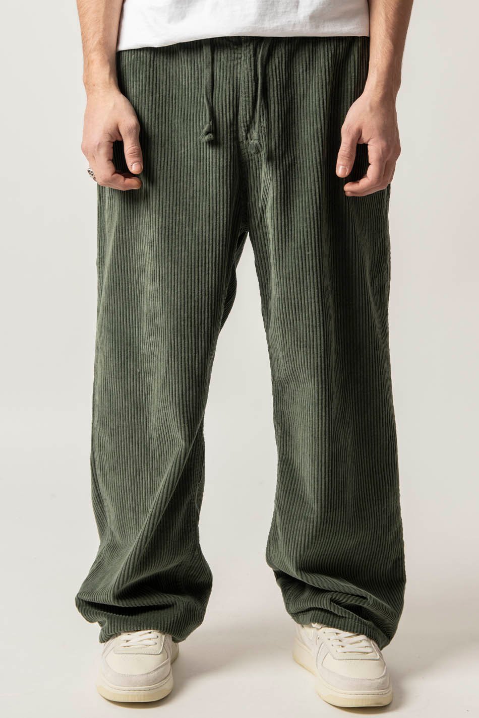 Khaki Casual Corduroy Ladder Trousers