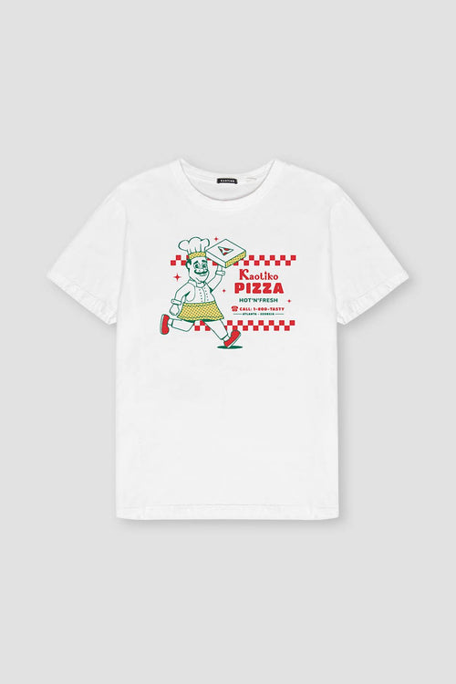 T-shirt Washed Hot Pizza White