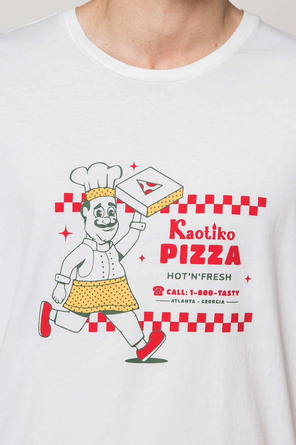 T-shirt Washed Hot Pizza White