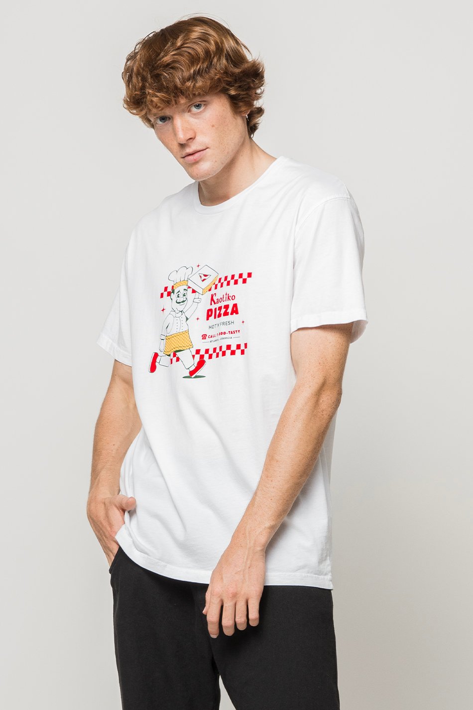 T-shirt Washed Hot Pizza White