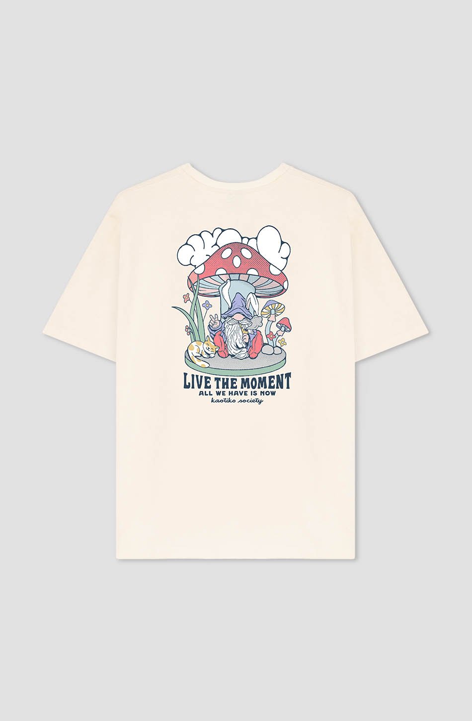 Live The Moment T-Shirt aus elfenbeinfarbener Bio-Baumwolle